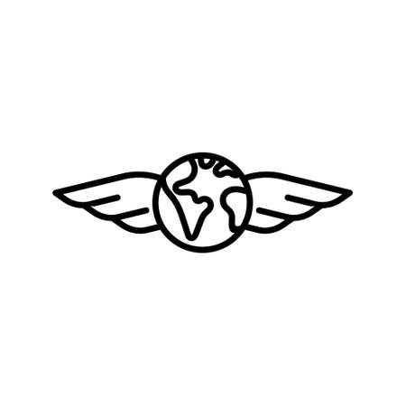 Earth with wings in modern design isolated on white background. Linear modern icon.のイラスト素材