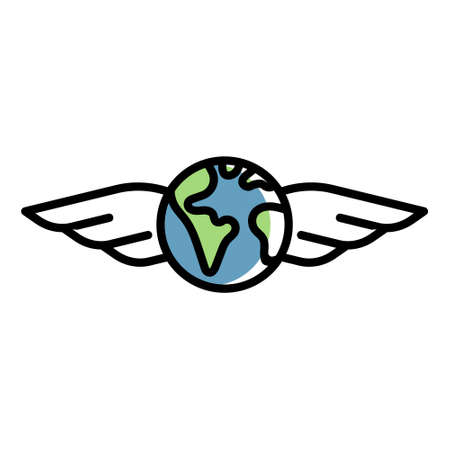 Earth with wings in modern design isolated on white background. Linear modern icon.のイラスト素材