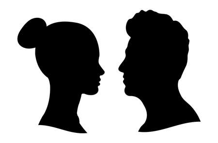 Vector illustration silhouette cameo man and woman portrait in profile.のイラスト素材
