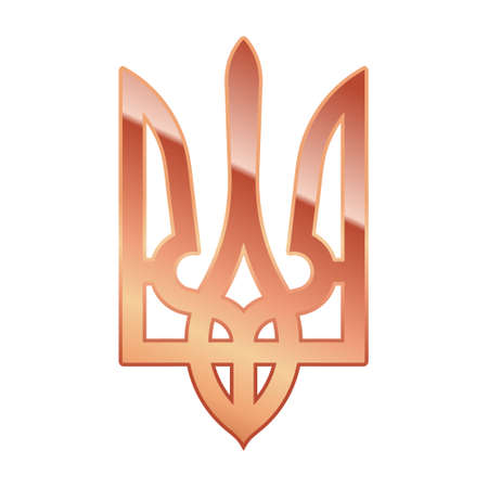 Bronze gradient Tryzub. Coat of arms of Ukraine in the shield, trident national ukrainian emblem.