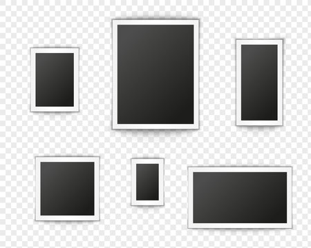Black photo frame on wall. square frame set. Blank pictures. vector decoration element.のイラスト素材