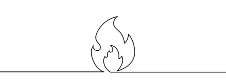 continuous line drawing of fire. Flame linear icon. one line drawing background. vector illustration. fire continuous line iconのイラスト素材
