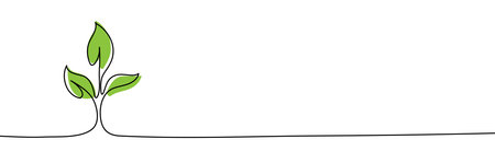 Single continuous line art growing sprout. One line plant vector illustration.のイラスト素材