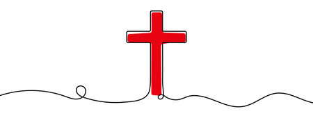 Continuous one single line drawing Cross. Christianity icon vector illustration concept.のイラスト素材