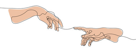 Two hands reaching out. One continuous line vector illustration.のイラスト素材