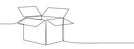 Continuous one line drawing silhouette of a cardboard box. Vector illustration isolated on the white background.のイラスト素材
