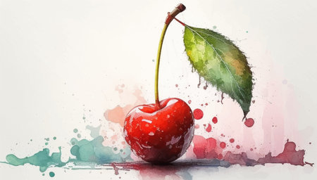 Cherry hand drawn watercolor, on a white background. vector illustration.のイラスト素材