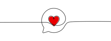 Continuous line speech bubbles drawing.Simple one line bubble chat with a heart . Vector illustrationのイラスト素材