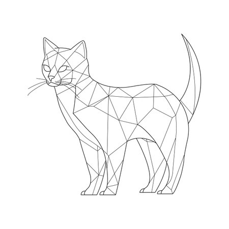 Cat stylized triangle polygonal model. Contour for tattoo, logo, emblem and design element. Hand drawn sketch of a cat.のイラスト素材