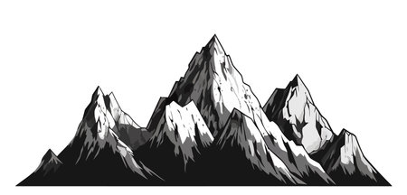 Mountains. Hand drawn rocky peaks. vector illustrationのイラスト素材