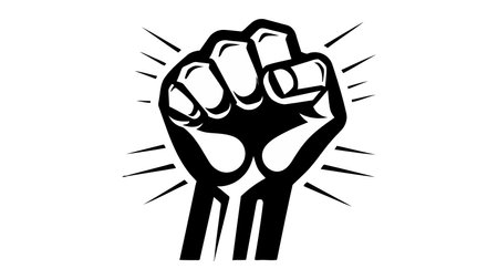 Hands clenched, power, strength icon, logo. Vector fist up illustration on white background.のイラスト素材
