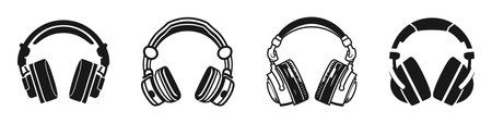 Headphones set black isolated icon. Earphone vector illustration.のイラスト素材