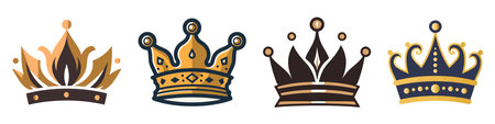 Vector collection of creative king and queen crowns symbols or logo elements. vector illustration.のイラスト素材