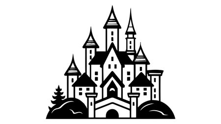 Vector black castle icon, logo. Vector illustration isolated on white background.のイラスト素材