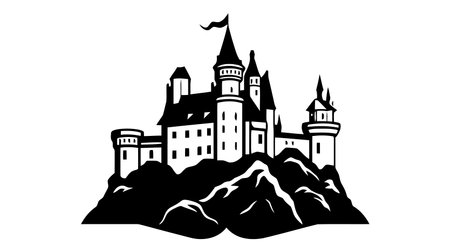 Vector black castle icon, logo. Vector illustration isolated on white background.のイラスト素材