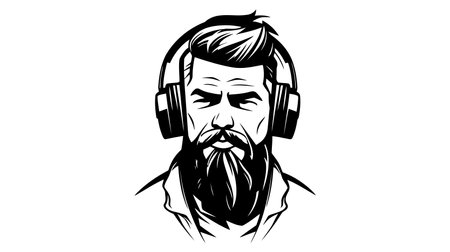 Vector logo of man wearing headphones. White backgroundのイラスト素材