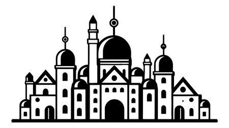 Black vector city silhouette with. Vector Illustration.のイラスト素材