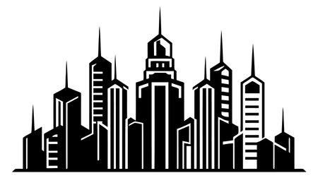 Black vector city silhouette with. Vector Illustration.のイラスト素材