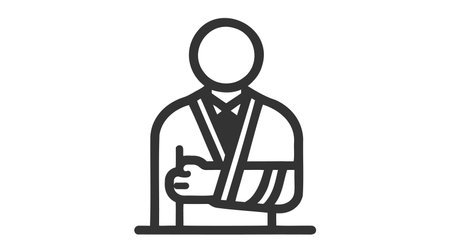 Injured man in bandage. Broken arm icon. Injured man icon. Vector illustration.のイラスト素材