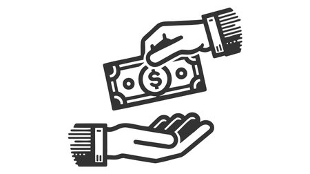 Simple icon of two hands, giving money. Money exchange.のイラスト素材