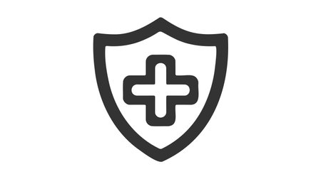 Vector shield icon. Security vector icon. Protection icon. Shield vector icon. Safety system. Healthcare. Health insurance. Medical shield. Shield with a cross. Virus. Virus protection. Guard badge.のイラスト素材