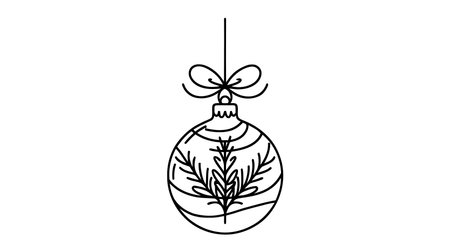 Continuous one line drawing Christmas Ball. Christmas tree decoration by one line. Simple modern symbol for Winter holidays, merry Christmas and happy new year decoration. Fashionable trend vectorのイラスト素材