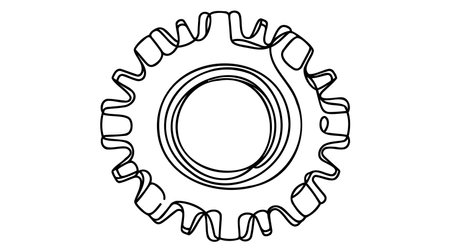 Single gear one line drawing. One continuous line illustration of gear wheel. Moving cog gear. Vector illustration.のイラスト素材