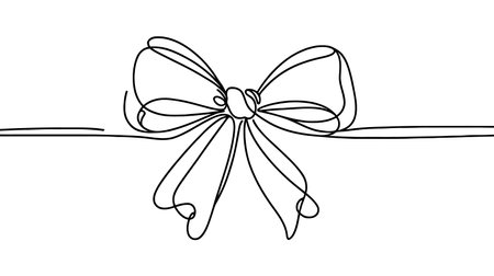 Decorative ribbon bow in continuous line art drawing style. Festive bow-knot minimalist black linear design isolated on white background. Vector illustrationのイラスト素材