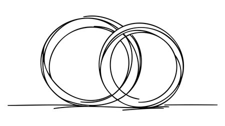 One continuous line drawing of Wedding rings. Romantic elegance concept and symbol proposal engagement and love marriage in simple linear style. Editable stroke. Outline vector illustrationのイラスト素材