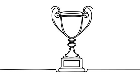 Continuous one line drawing of trophy cup competition. Trophy cup line art vector illustration. Editable stroke.のイラスト素材