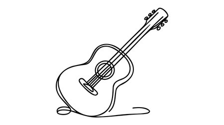 One single line drawing of wooden classic acoustic guitar. Modern stringed music instruments concept continuous line draw design vector illustration graphicのイラスト素材