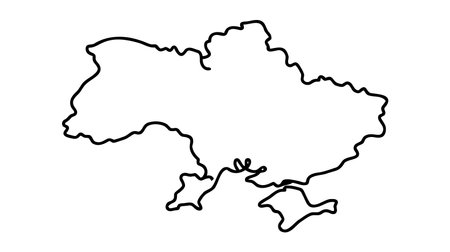 Continuous line drawing of Ukraine map. One line image of Ukraine map. One line drawing background. Vector illustration.のイラスト素材