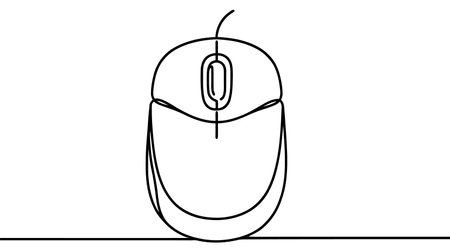 Drawing a continuous line. Computer mouse on white isolated background. Linear style.のイラスト素材