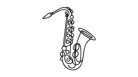 One continuous line drawing of classical saxophone. Wind music instruments concept. Modern single line graphic draw design vector illustrationのイラスト素材