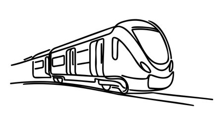 Train line art. One line continuous transport illustration. Vector.のイラスト素材