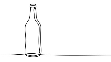 Single bottle Vector illustration isolated on white background. Continuous line drawing. Vector monochrome bottle, drawing by lines.のイラスト素材