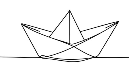 Paper ship origami continuous single line drawing. one line paper ship vector illustration.のイラスト素材