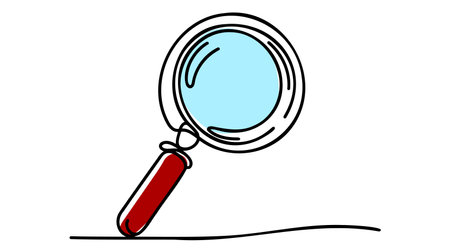 One continuous line illustration of magnifying glass. Continuous line drawing of magnifying glass lens. Vector illustration.のイラスト素材