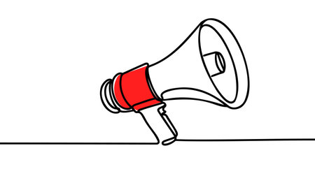 Continuous single one line art drawing of megaphone speaker for news and promotion vector illustration.のイラスト素材