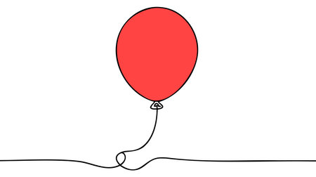 Single continuous line art balloon. Holiday festive present gift concept. Birthday party decoration helium balloon silhouette design. One sketch outline drawing vector illustrationのイラスト素材