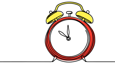 Continuous one line drawing hand drawn alarm clock isolated on white background. Vector old-fashioned illustration.のイラスト素材