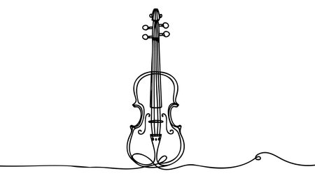 Violin one line art. Continuous line drawing of musical instrument.のイラスト素材