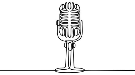 One single line drawing of retro old classic radio microphone for broadcasting. Vintage loudspeaker announcer item concept continuous line draw design vector graphic illustration.のイラスト素材
