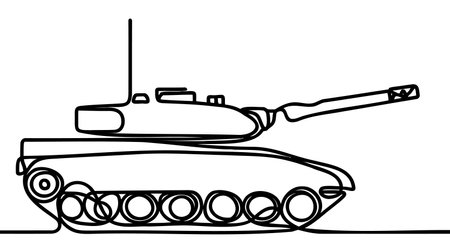 Tank continuous line drawing. One line art of military, armored personnel carrier, infantry fighting vehicle.のイラスト素材