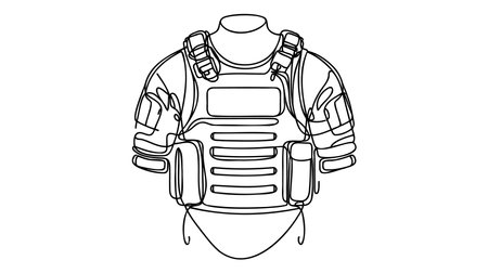 Army Combat Vest Part of Military and Army Force Equipment Hand Drawn Icon Set Vector. One continuous line.のイラスト素材