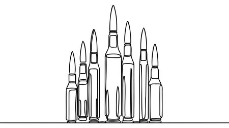 bullet outline icon. Weapon ammo sign. simple bullet outline design vector. flat sign for mobile concept and web design. vector sign, silhouette pictogram isolated on white background. EPS 10.のイラスト素材