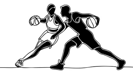Continuous Line Drawing of Basketball Player on white background.のイラスト素材