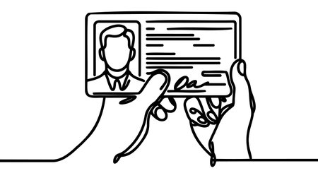 Continuous one line drawing employee identification card illustration. Vector ID one line card.のイラスト素材