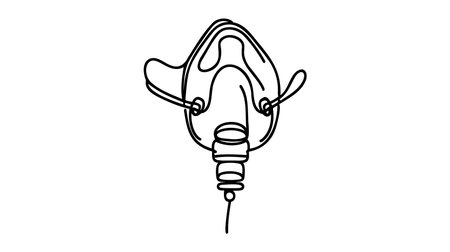 Oxygen mask icon, one continuous line vector illustration on white background.のイラスト素材