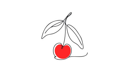 Cherry fruit in continuous one line art drawing style. Minimalist black line sketch on white background. Vector illustration.のイラスト素材